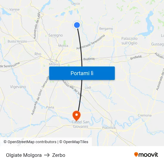 Olgiate Molgora to Zerbo map