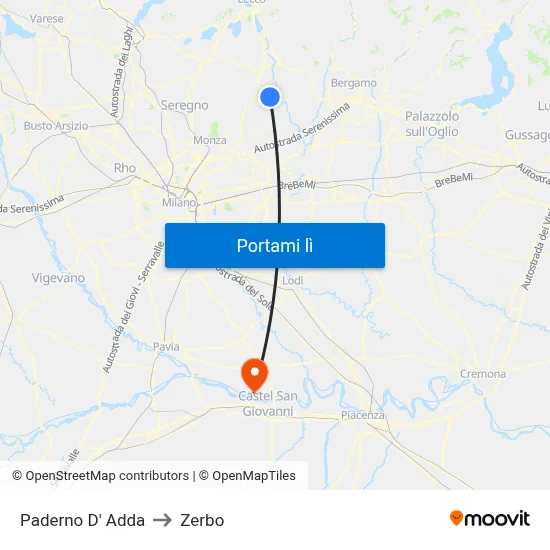 Paderno D' Adda to Zerbo map