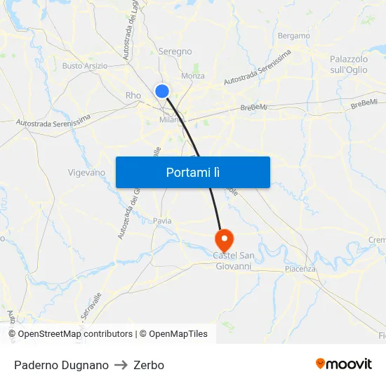 Paderno Dugnano to Zerbo map