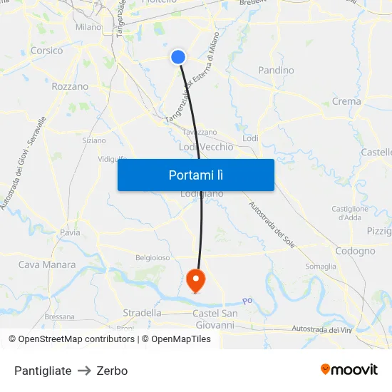 Pantigliate to Zerbo map