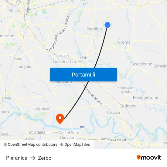 Pieranica to Zerbo map