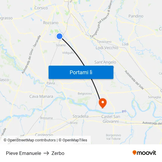 Pieve Emanuele to Zerbo map