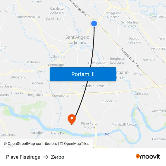 Pieve Fissiraga to Zerbo map