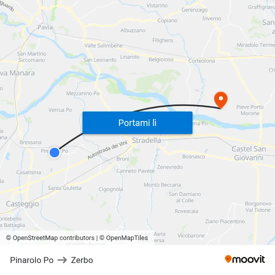 Pinarolo Po to Zerbo map