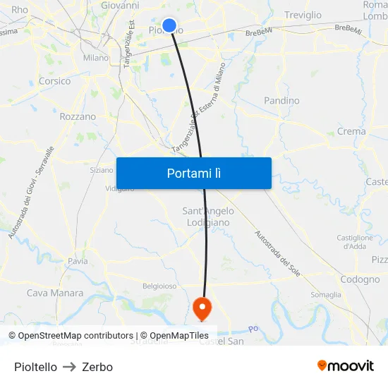 Pioltello to Zerbo map