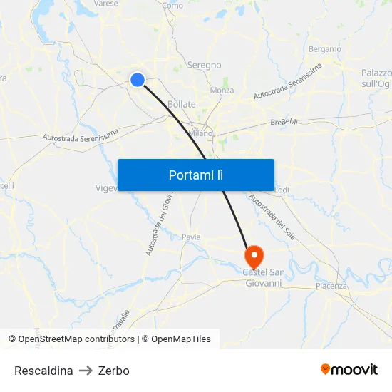 Rescaldina to Zerbo map
