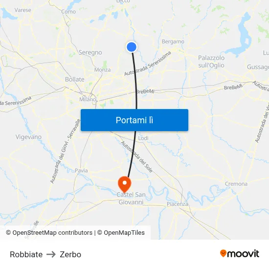 Robbiate to Zerbo map