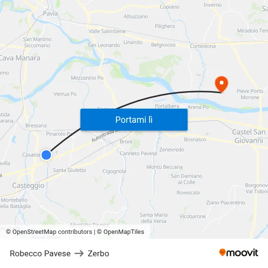 Robecco Pavese to Zerbo map