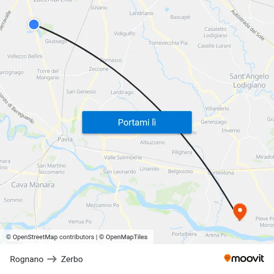 Rognano to Zerbo map