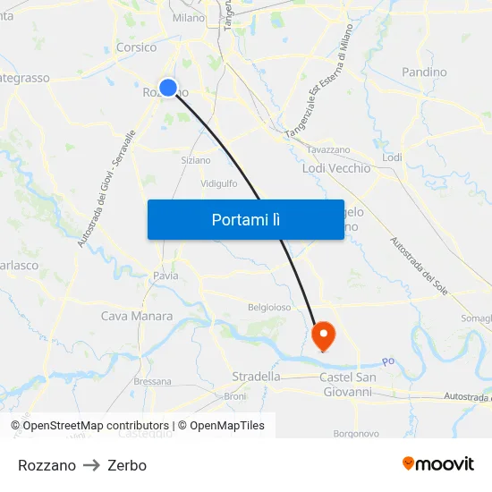 Rozzano to Zerbo map