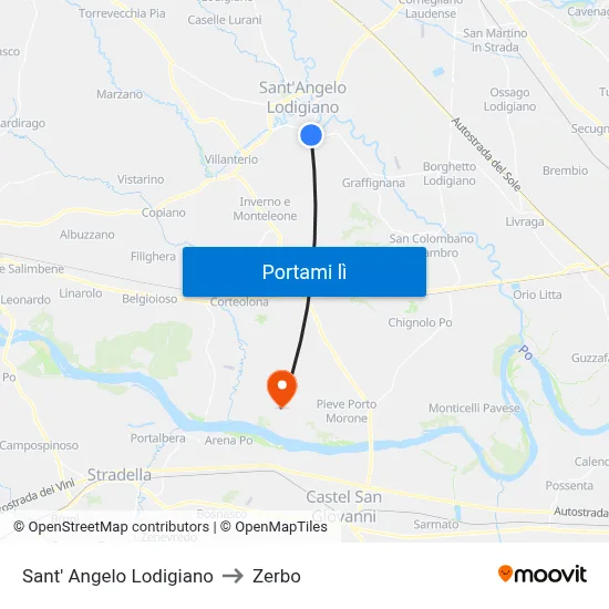 Sant' Angelo Lodigiano to Zerbo map