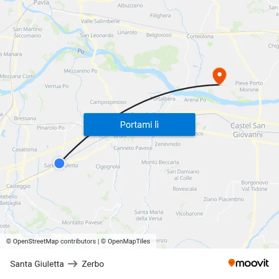 Santa Giuletta to Zerbo map