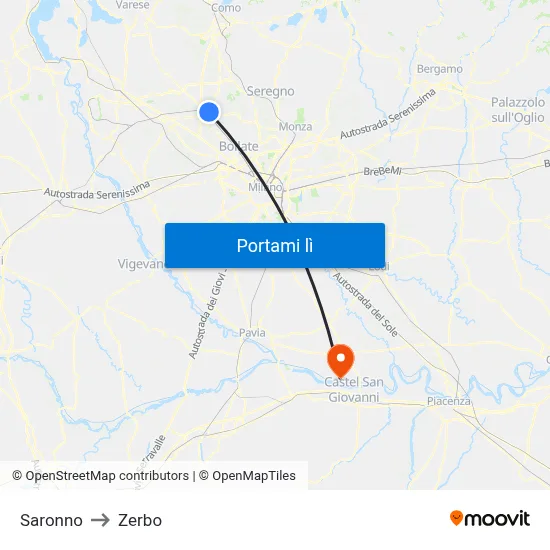 Saronno to Zerbo map