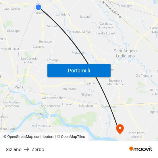 Siziano to Zerbo map