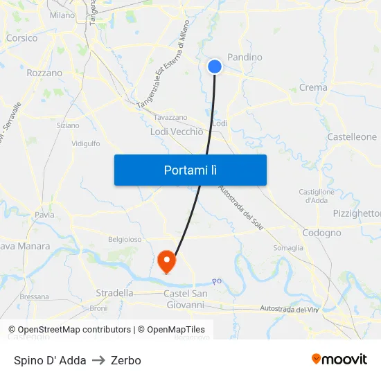Spino D' Adda to Zerbo map