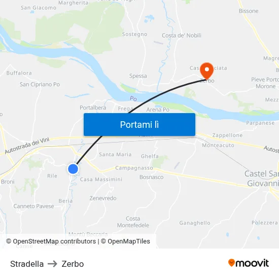 Stradella to Zerbo map