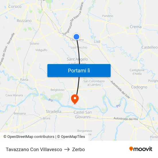 Tavazzano Con Villavesco to Zerbo map