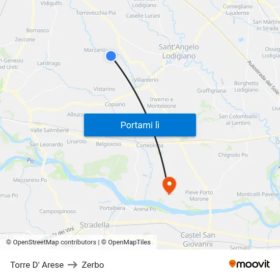Torre D' Arese to Zerbo map