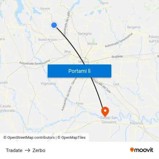 Tradate to Zerbo map