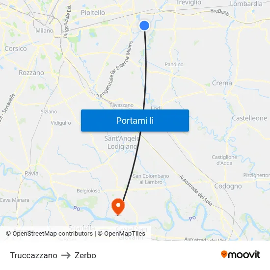 Truccazzano to Zerbo map