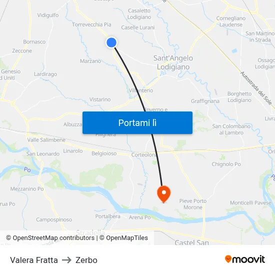 Valera Fratta to Zerbo map