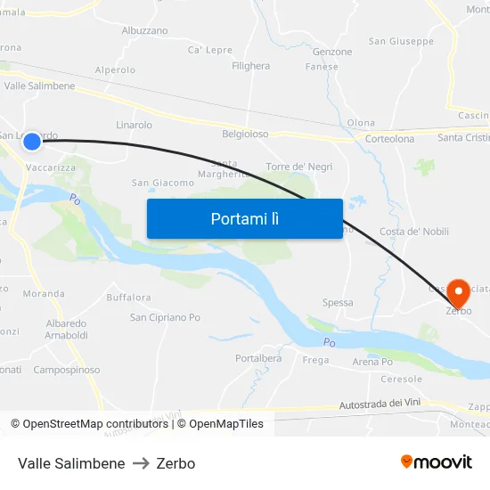 Valle Salimbene to Zerbo map