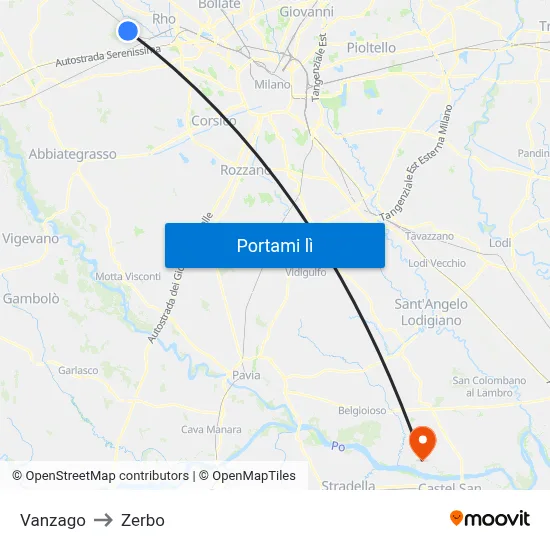 Vanzago to Zerbo map