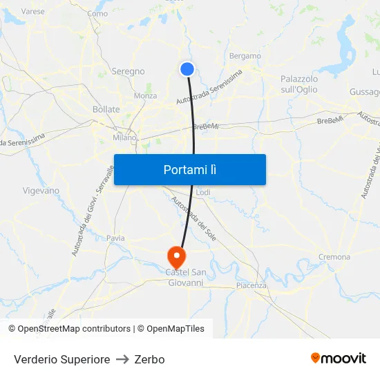 Verderio Superiore to Zerbo map