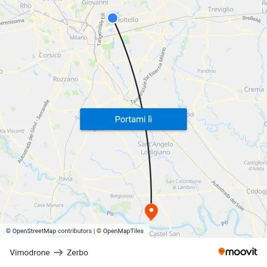 Vimodrone to Zerbo map