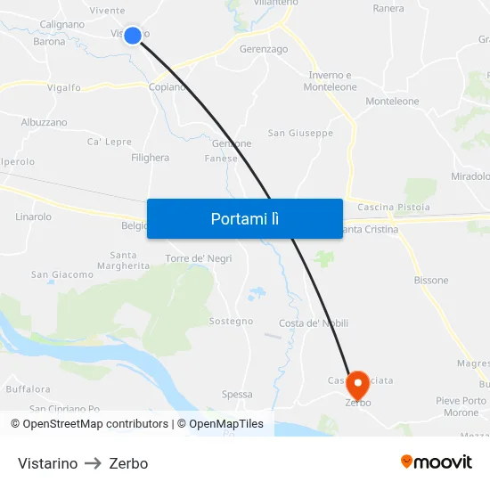 Vistarino to Zerbo map
