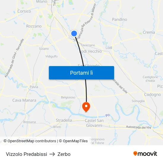 Vizzolo Predabissi to Zerbo map