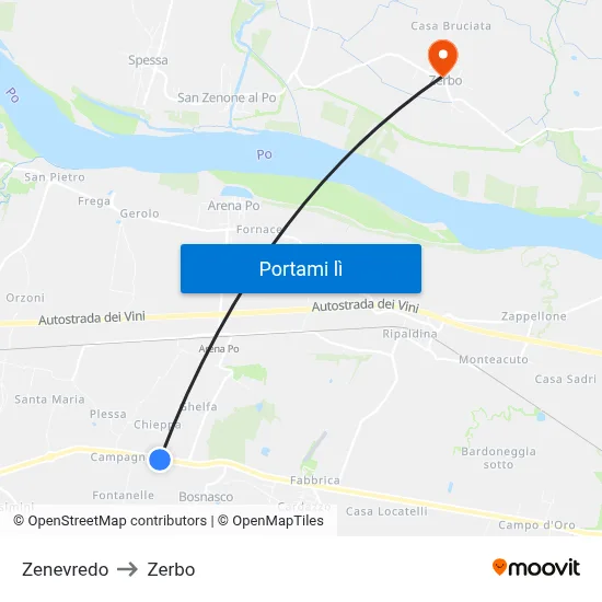 Zenevredo to Zerbo map