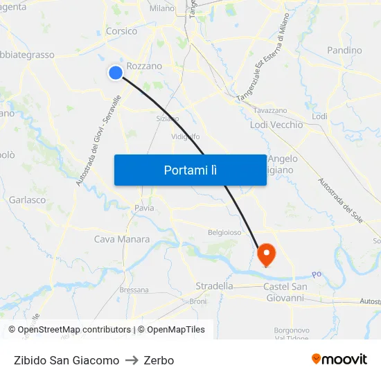 Zibido San Giacomo to Zerbo map