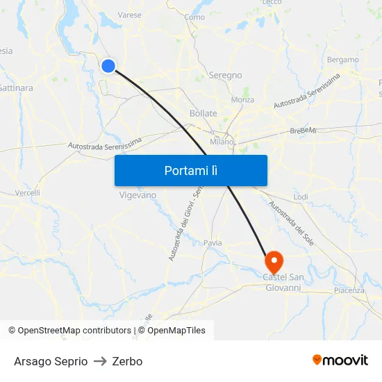 Arsago Seprio to Zerbo map