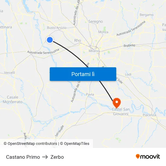 Castano Primo to Zerbo map