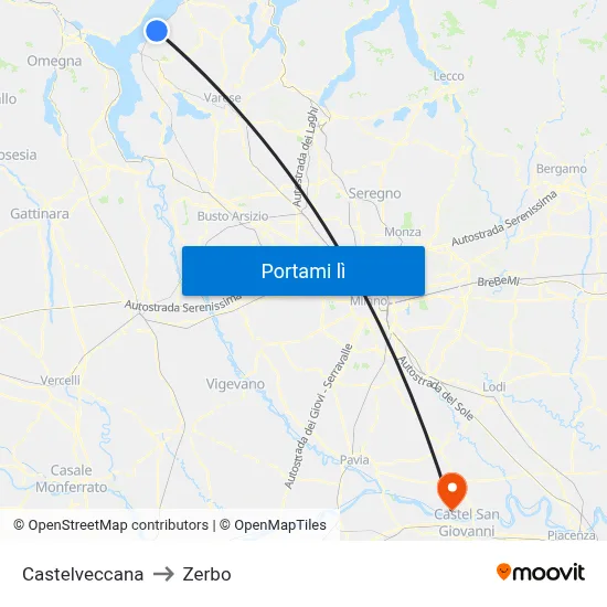 Castelveccana to Zerbo map