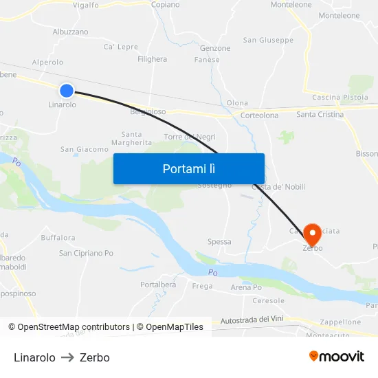 Linarolo to Zerbo map