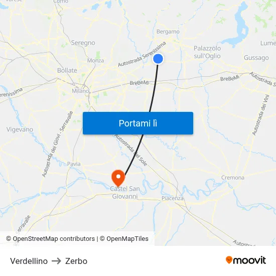 Verdellino to Zerbo map
