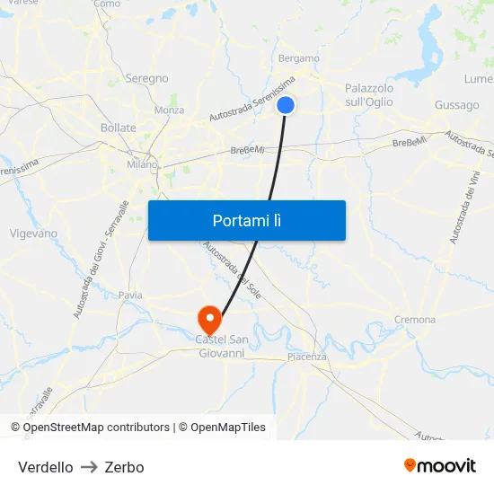 Verdello to Zerbo map