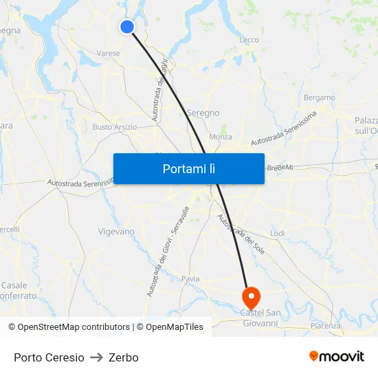 Porto Ceresio to Zerbo map