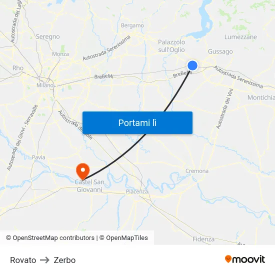 Rovato to Zerbo map