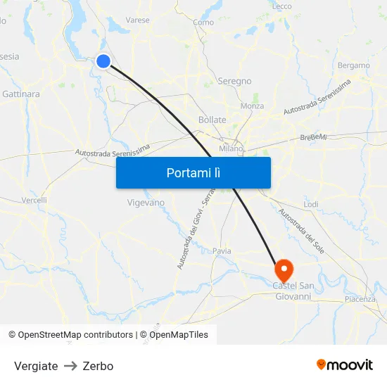 Vergiate to Zerbo map