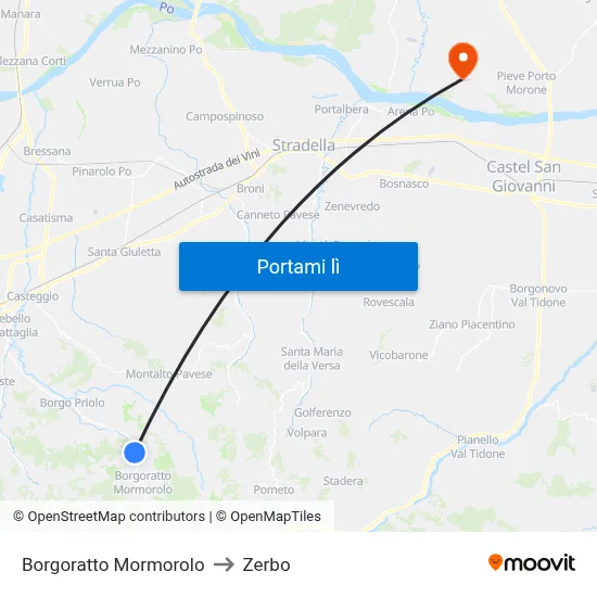 Borgoratto Mormorolo to Zerbo map