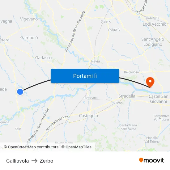 Galliavola to Zerbo map