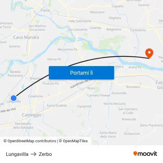 Lungavilla to Zerbo map