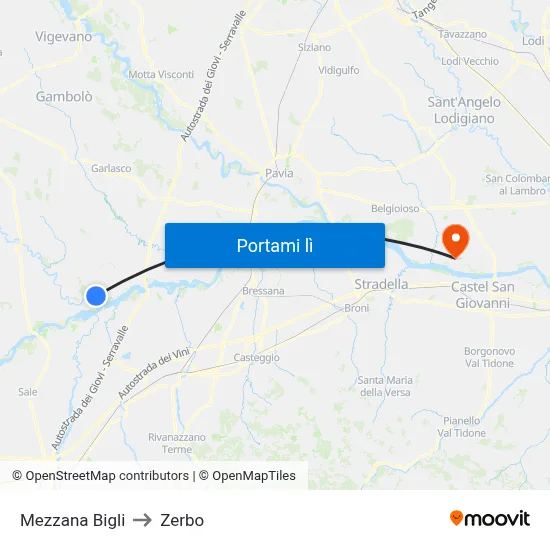 Mezzana Bigli to Zerbo map