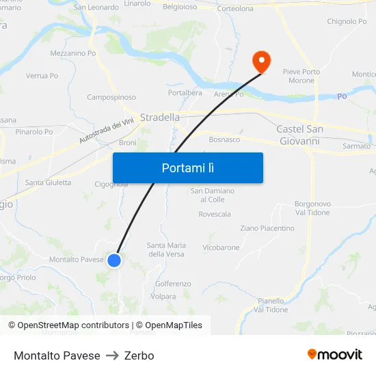Montalto Pavese to Zerbo map