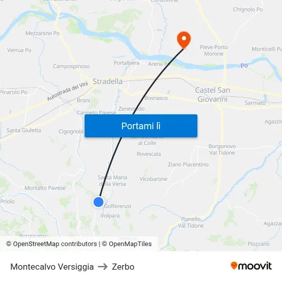 Montecalvo Versiggia to Zerbo map
