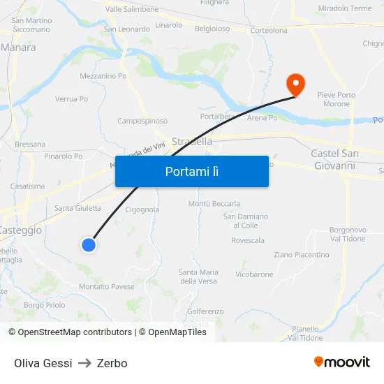 Oliva Gessi to Zerbo map