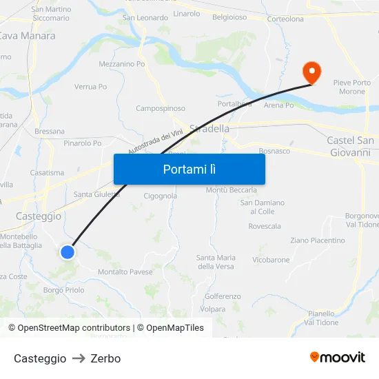 Casteggio to Zerbo map